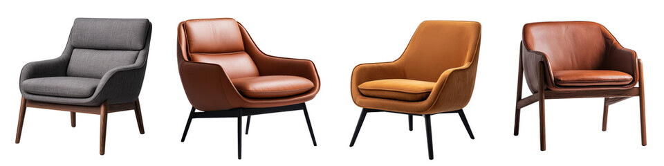 Naklejka premium Stylish leather armchairs in modern minimalist living room interior Comfortable and cozy seating furniture pieces in a contemporary home or office space design