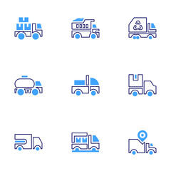 Truck icon set Bold line style Duotone colors Editable stroke. truck, delivery truck, moving truck, cargo truck
