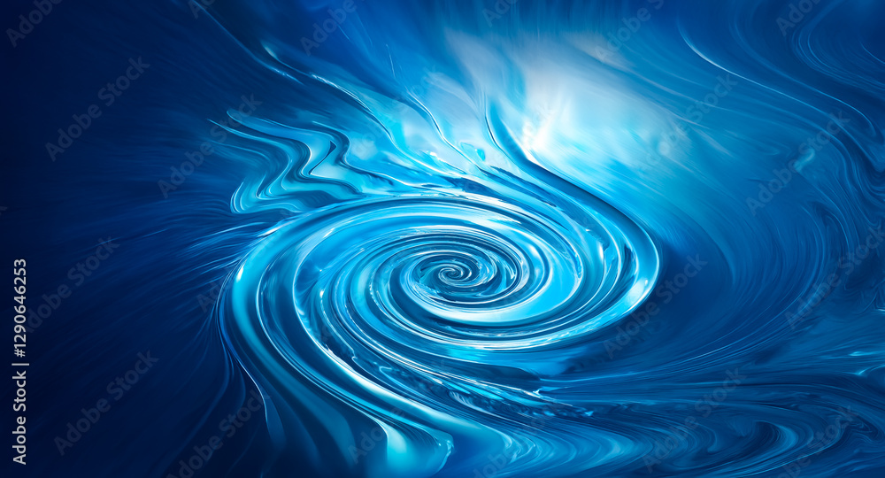 Poster abstract blue and white swirl, resembling a liquid vortex or flowing motion, creating a dynamic and 