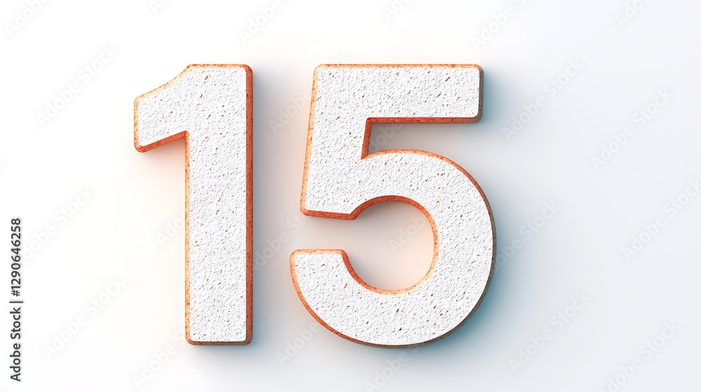 Poster a three-dimensional representation of the number 15, designed with a textured surface and a light co
