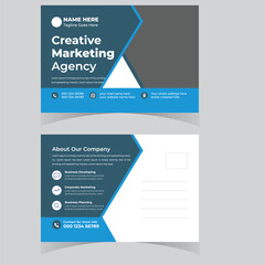 Obraz premium Corporate Postcard or modern postcard with blue elements stylish or marketing agency postcard design