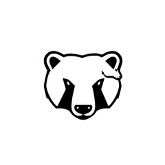 Minimalist Badger Portrait: Bold black and white logo of a badger's head against white background.