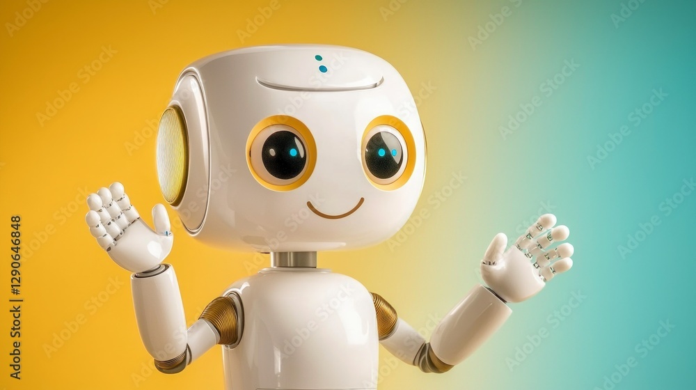 Poster friendly ai robot chatbot waving digital assistant artificial intelligence technology