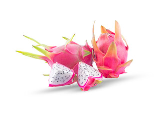 fresh dragon fruit and slices isolated on a white