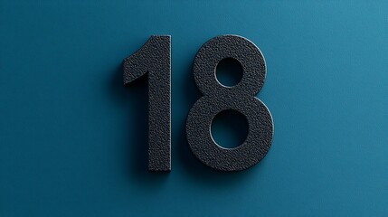 A close-up of the number "18" in a textured black material, set against a smooth teal background.