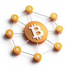 A visual representation of a Bitcoin network, featuring a central Bitcoin symbol connected to multiple Bitcoin nodes, symbolizing cryptocurrency connectivity.