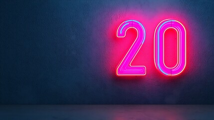 A glowing pink neon sign displaying the number "20" against a dark textured background.