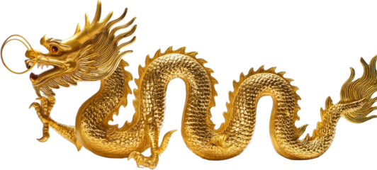 Magnificent Golden Chinese Dragon Sculpture Mythical Creature Asian Art Detailed Ornament