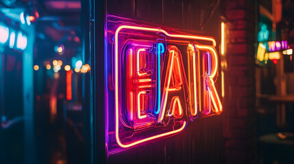 neon sign with a bold, funky font, glowing against a dark background for a retro vibe 