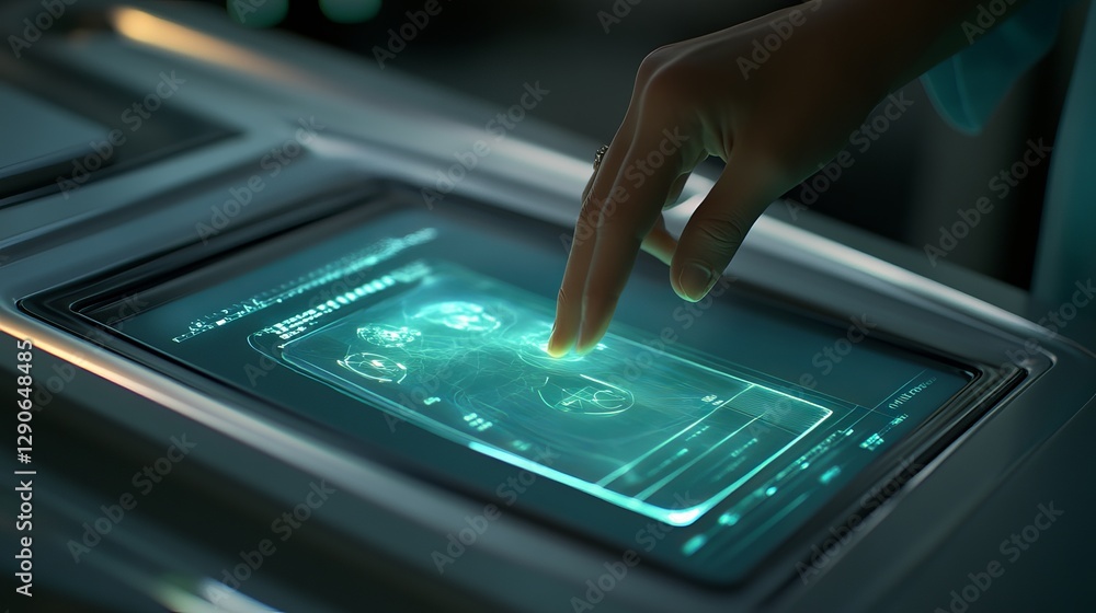 Poster futuristic technology interface screen digital touchscreen modern gadget innovative hand interaction