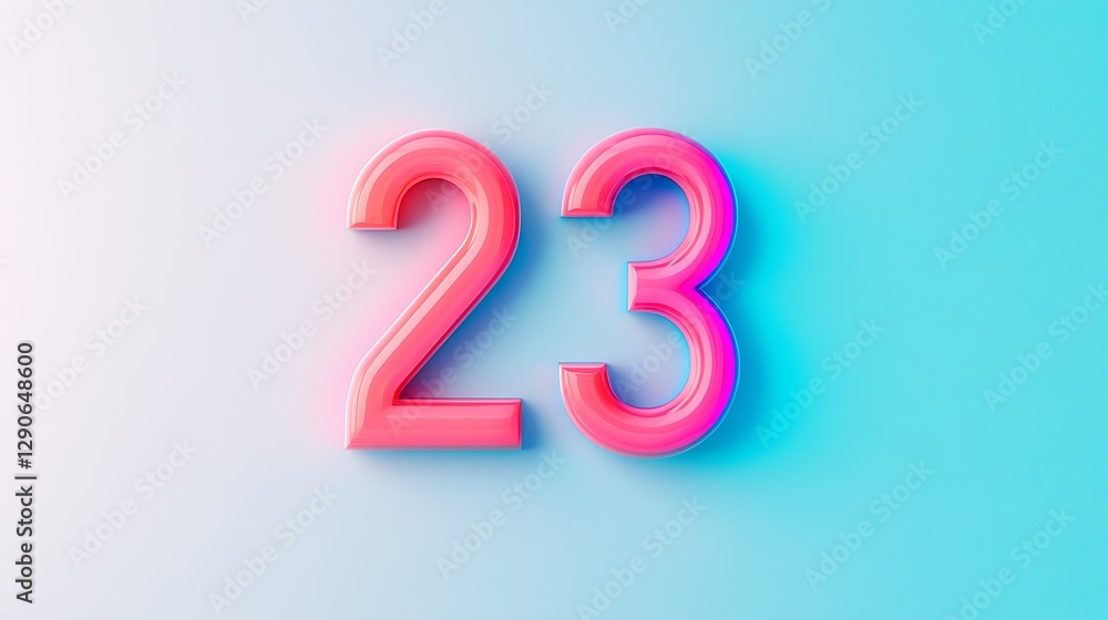 Poster a vibrant display of the number 23, styled in a modern, neon-like design against a soft gradient bac