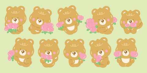 Cute Bear with Flower Set