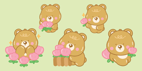 Cute Bear with Flower Set