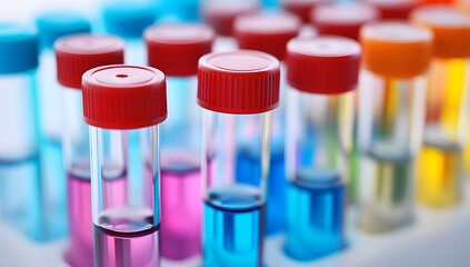 Colorful test tubes in lab, various liquids, scientific research (1)