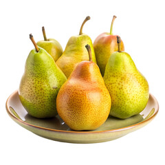 Five Ripe Juicy Pears on Green Plate Still Life food diet bowl fruit fresh sweet