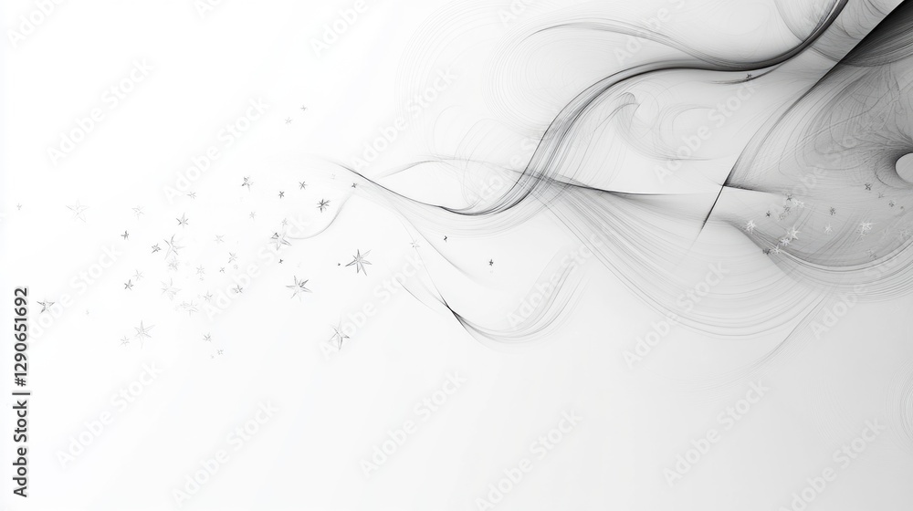 Poster elegant abstract flowing lines and stars design on white background