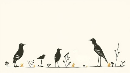 Obraz premium Abstract boho birds silhouette illustration in simple scandinavian style with geometric shapes and soft colors, minimalistic, stylish, abstract