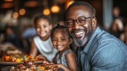 Obraz premium Happy Multigenerational Family Enjoying a Meal Together at a Restaurant