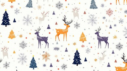Festive Christmas Reindeer   Snowflake Seamless Pattern