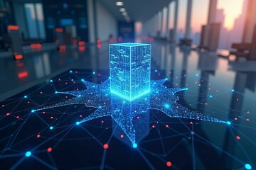 Blockchain, AI, and Big Data in a Futuristic Cityscape