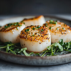 Luxurious Seafood Dish Featuring Freshly Seared Scallops - Mouthwatering Pan-Seared Scallops with a Luxurious Sauce