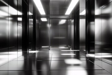 Modern Futuristic Elevator Interior with Sleek Metallic Finish