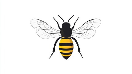  Lovely simple design of a yellow and black bee vector illustration on a white background Generative Ai