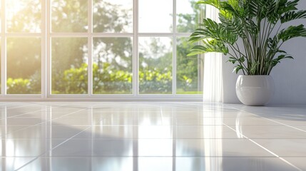 Bright Indoor Setting With Potted Plants and Large Windows Allowing Sunlight to Fill the Room, Creating a Serene and Refreshing Atmosphere
