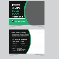 Gym fitness Weight Loss Postcard template design Fitness trainer gym center postcard or design template
