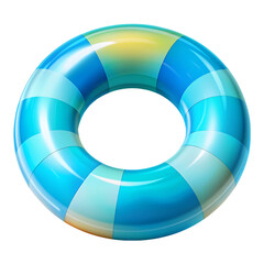 Obraz premium Summer Pool Ring Blue Teal Green Striped Design 3d fun sea toy kid swim tube 