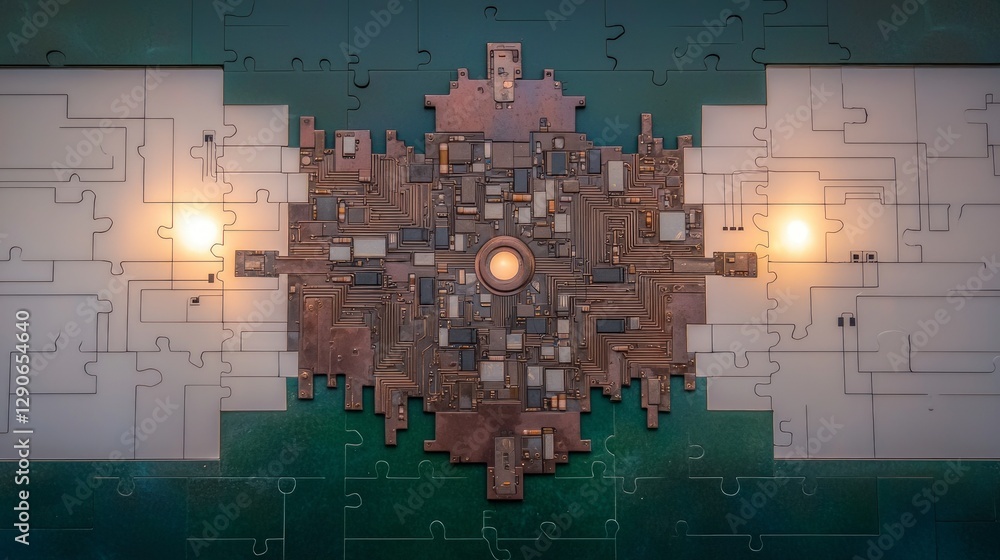 Poster illuminated circuit board puzzle technology innovation solution connection