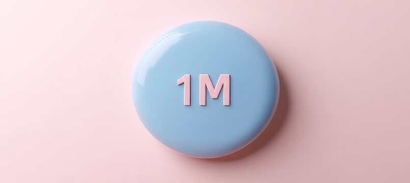Blue Circle with 1M Text on Pink Background Concept of Reaching One Million Followers, Subscribers