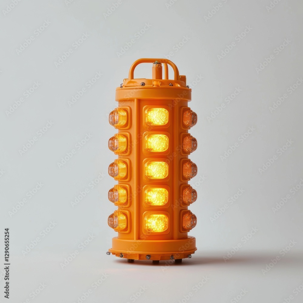 Poster road work signage engineering concept. a bright orange tower light with multiple illuminated section