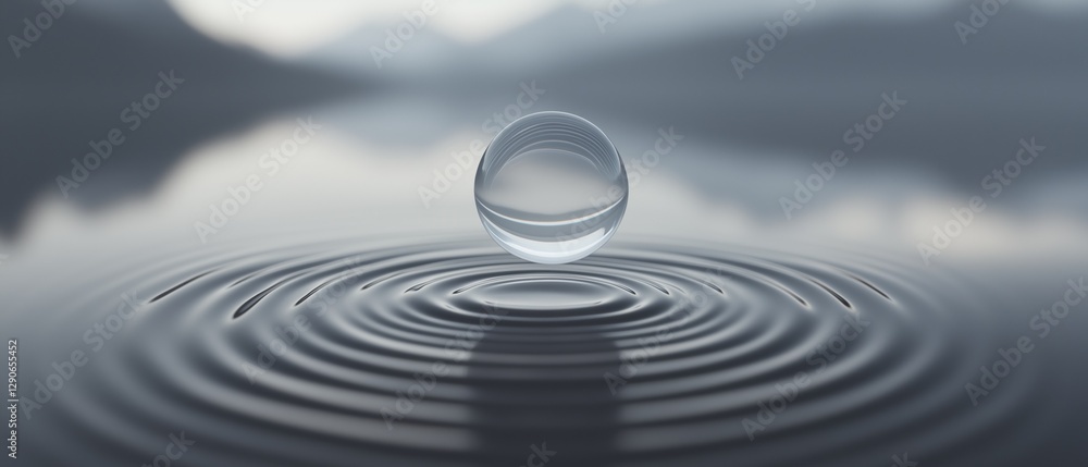 Poster close-up of a single drop of water falling into a body of water. the drop is in the center of the im