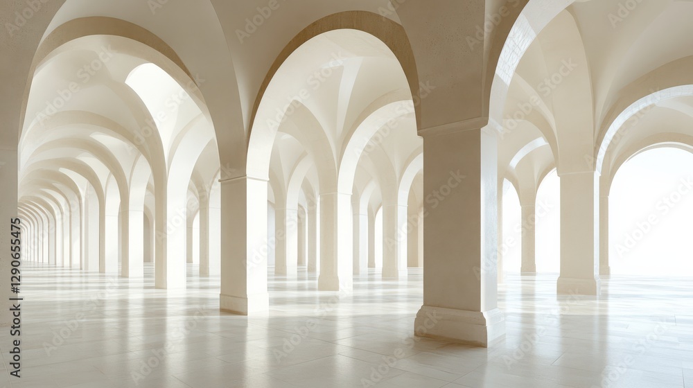Aufkleber serene architectural space with arched columns and soft lighting