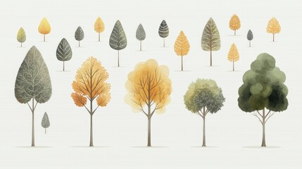 Obraz premium Watercolor Tree Collection Autumnal Forest Nature Design Elements