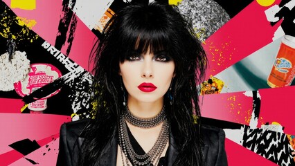 Retro futuristic poster with 80s and 90s high fashion aesthetic. Grunge noise Creative Mixed media collage. Stylish vintage backdrop, grunge graphic design style.