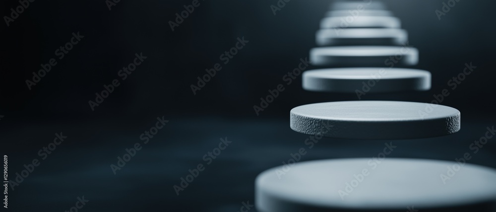 Poster Close-up of a stack of white pills or capsules. the pills are arranged in a vertical line, with the topmost pill at the bottom and the bottommost at the top.