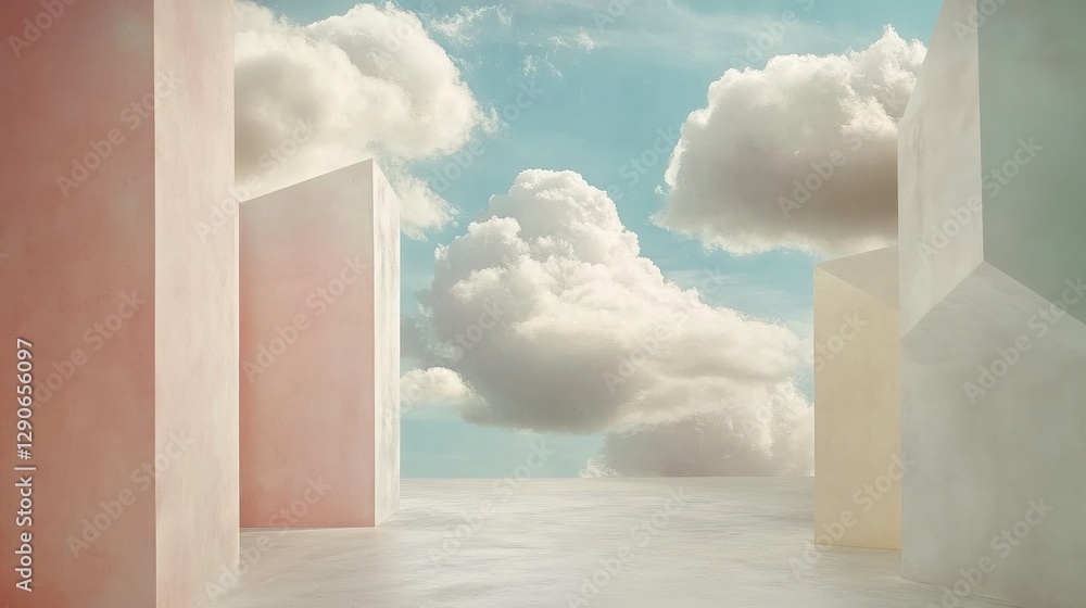 Poster abstract geometric background with soft clouds