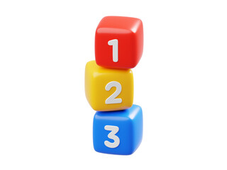 3D Transparent 123 Number Blocks Digits Cubes for Education Learning Toy Isolated on Png Background.