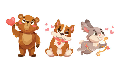 Fototapeta premium Valentine Day Animal Characters with Love Heart Vector Set