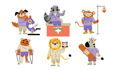 Animal Doctor Character Work in Hospital Vector Set