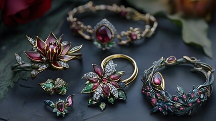 Fototapeta premium A fairy-tale-inspired jewelry collection featuring enchanted-looking pieces