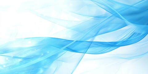 Abstract Light Blue Ribbons, Gracefully Flowing On White Backdrop, Elegance And Simplicity