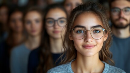 Obraz premium Confident Young Woman Standing Out From the Crowd