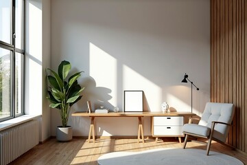 Modern graphic design studio corner showcasing clean, minimalist aesthetics and creative workspace design.