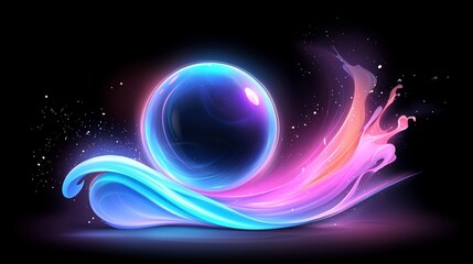 Abstract Orb  Glowing Neon Swirls  Digital Art  Energy  Cosmic Background