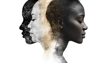 Black and White silhouettes blending into each other, visualizing racial integration and equality.