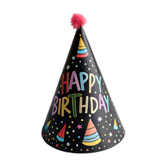 Black birthday party hat isolated on transparent background
