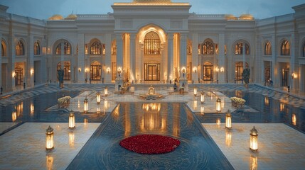 Obraz premium Opulent Palace Courtyard Luxury Architecture Indian Palace Grand Entrance Lotus Peta